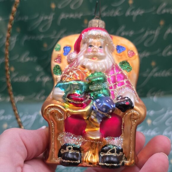 Hand Crafted Blown Glass Christmas Ornament Santa Claus Sitting In Chair 2002 - Picture 1 of 9